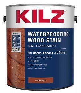 KILZ L832211 Exterior Waterproofing Wood Stain, Semi-Transparent, Redwood, 1-Gallon, 1 Gallon, 4 l