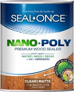 SEAL-ONCE Nano+Poly Penetrating Wood Sealer with Polyurethane - 1 Gallon. Water-Based, Low-VOC, waterproofer & Stain for Decks, Fences & Log Homes.